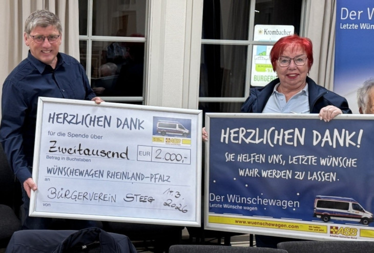 Bürgerverein Steeg spendet 2.000 Euro an Wünschewagen Rheinland-Pfalz