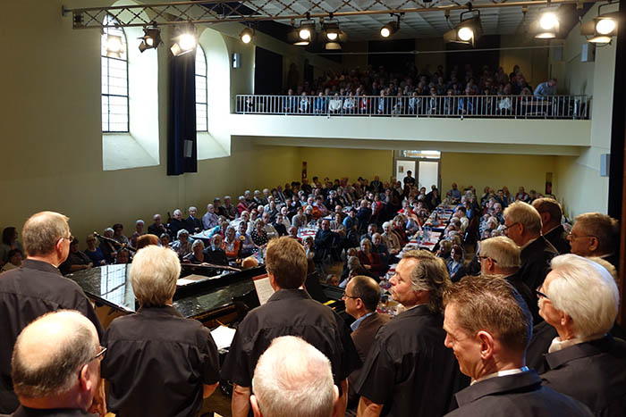 Der imposante Ausblick fr die Snger des Linzer Mnnergesangvereins in die ausverkaufte Stadthalle beim Konzert 2017. Foto: Roland Thees