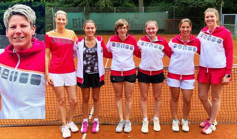 Strahlende Gesichter bei den Steimeler Damen. V.l.n.r.: Jenny Maasch, Fabienne Seitz, Lotta Neitzert, Laura Schuh,  Mannschaftsfhrerin Ayleen Herder,  Nadine Potschka, Jil Dreidoppel. Foto: TC Steimel
