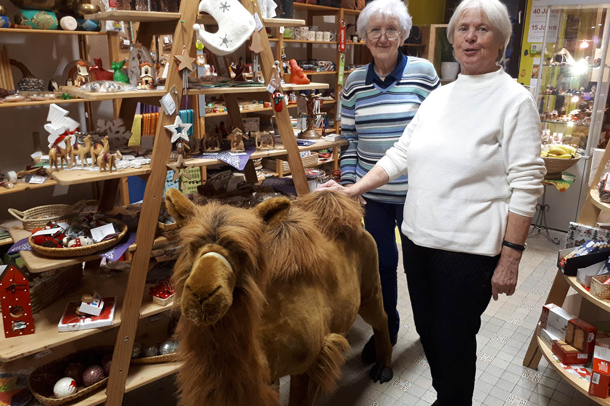 Eine-Welt-Laden in Neuwied hat ein Kamel zu Besuch