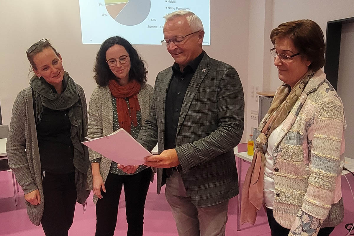 Haben mit der CO₂-Startbilanz jetzt eine verlssliche Datengrundlage: (von links) Klimaschutzmanagerin Janine Sieben, Tanja Reichling (Transferstelle Bingen), Landrat Achim Hallerbach und Ina Heidelbach von der Unteren Naturschutzbehrde. 