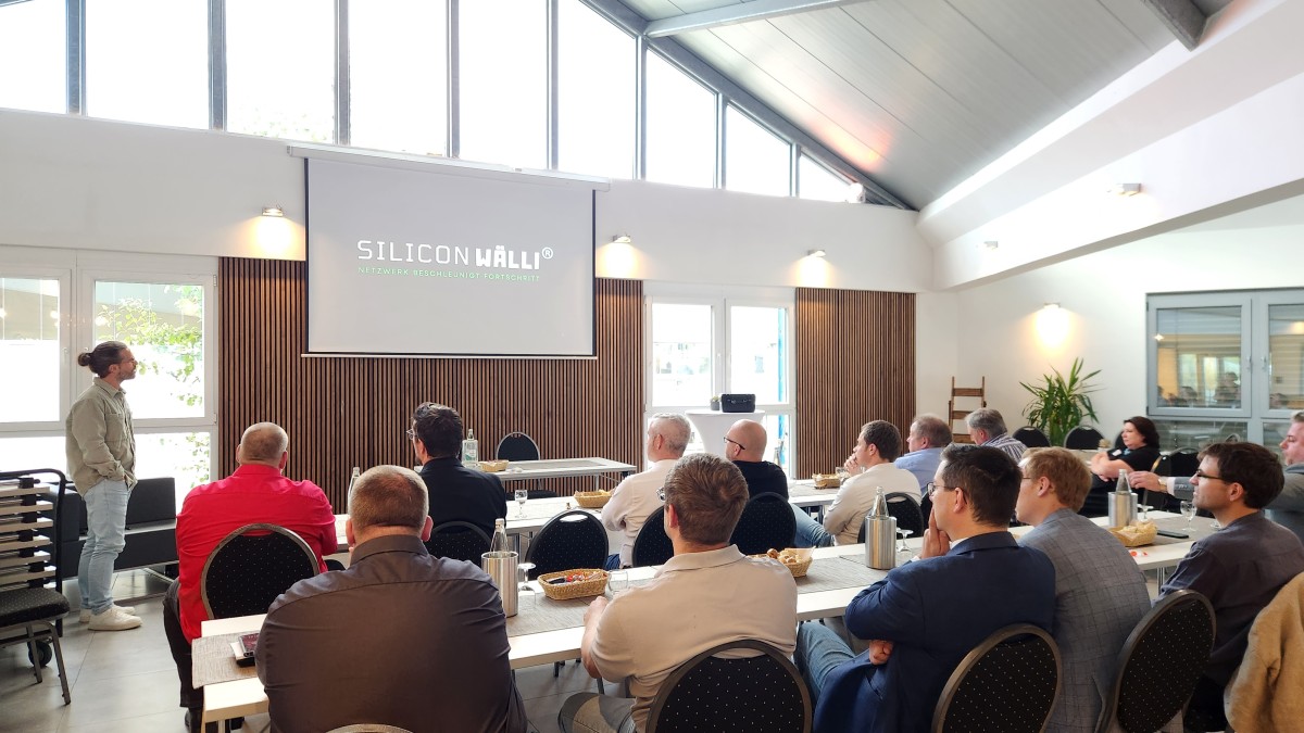 Christian Heidrich stellt beim Netzwerktreffen die Idee der Kollaborationsplattform "Silicon W�lli" vor. Foto: Katharina Schlag