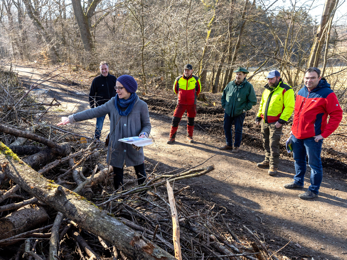 Whrend des Ortstermins besprachen Vertreter von Orts- und Verbandsgemeinde sowie des NABU das weitere Vorgehen zum den Hoffmannsweiher. (Foto: Rder-Moldenhauer)