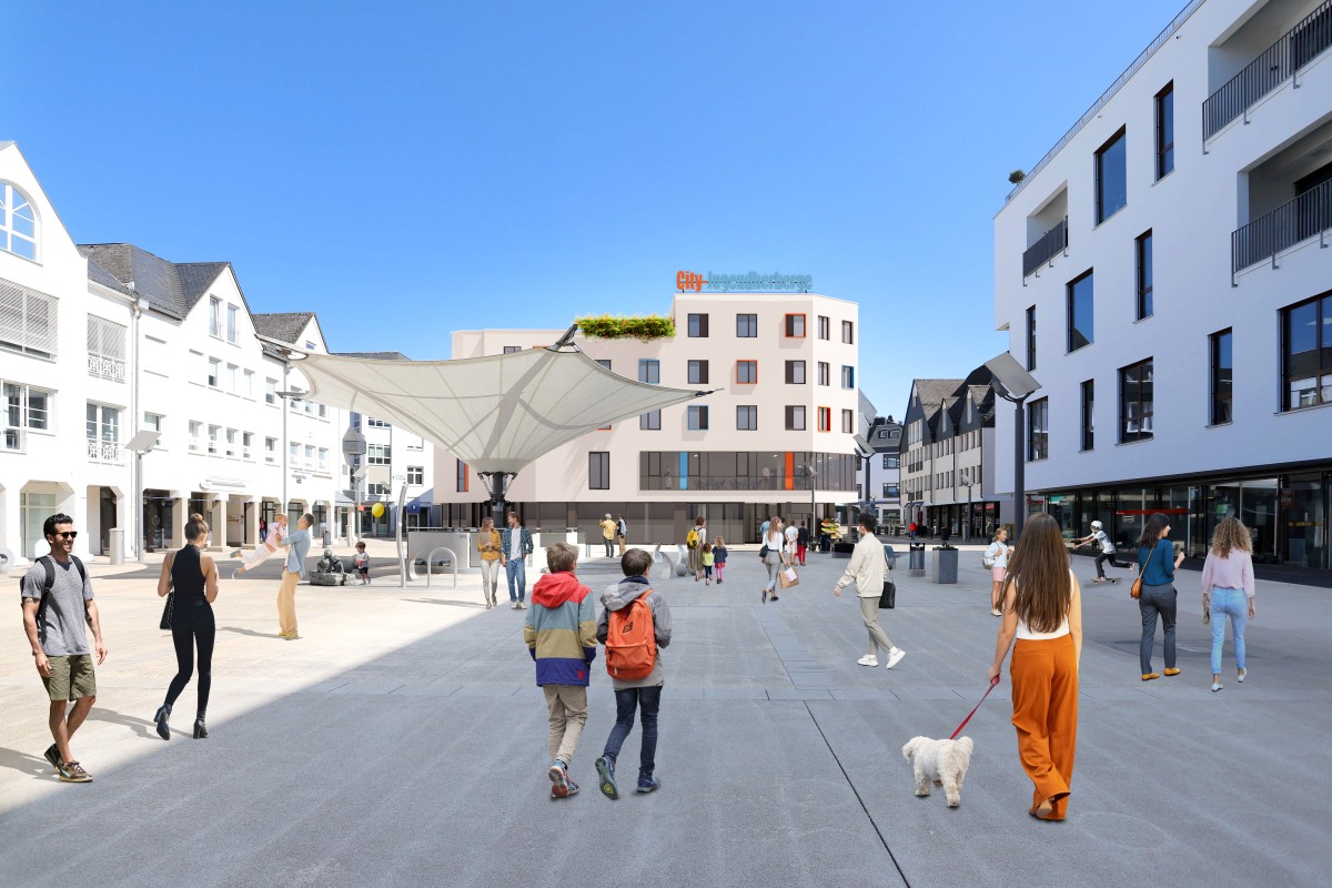So knnte die neue City-Jugendherberge in Montabaur aussehen. Visualisierung: fries architekten