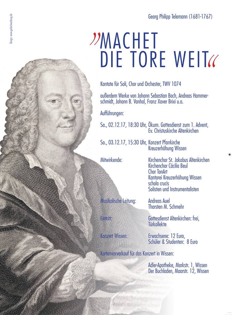 Anlsslich des 250. Todestages von Georg Philipp Telemann wird sein Werk "Machet die Tore weit" passend zum 1. Advent aufgefhrt. 