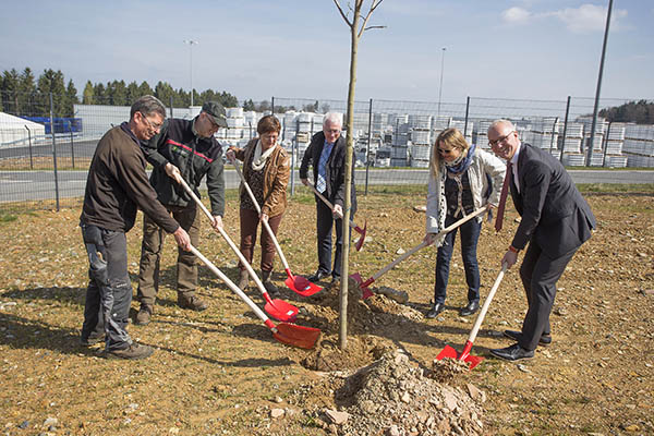 Gemeinsam von Politik und Firmenleitung wurde der Amberbaum auf dem Firmengelnde gepflanzt. Foto: Wolfgang Tischler