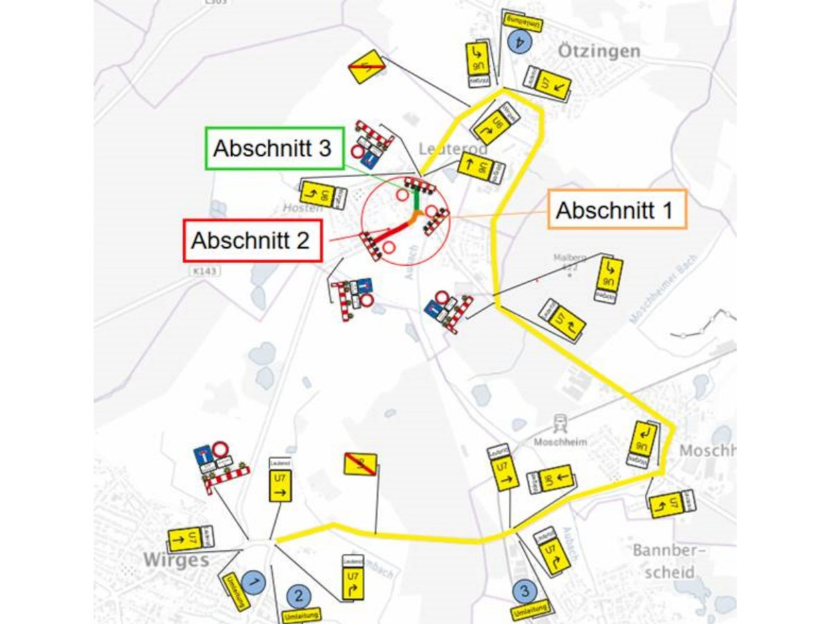 Darstellung der Bauabschnitte 1 bis 3 mit Umleitungsstrecke (Quelle: Landesbetrieb Mobilitt Diez)