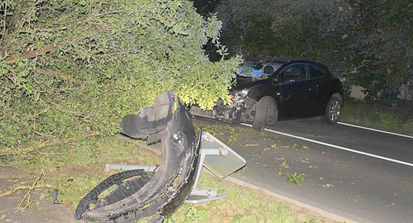 Die Unfallstelle: Am PKW entstand Totalschaden. (Foto: Polizei)