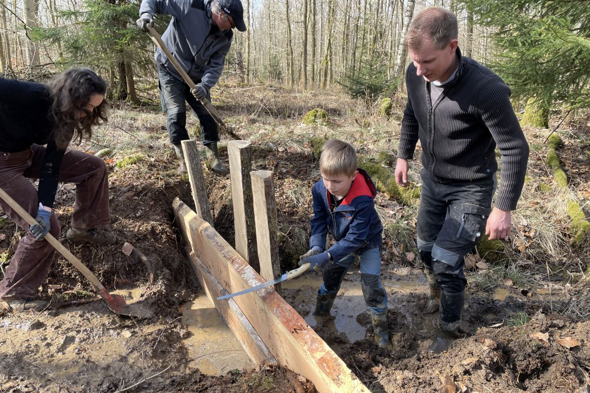 Gelungene Mitmach-Aktion im Nauberg: Wasserrckhalt im Wald strken