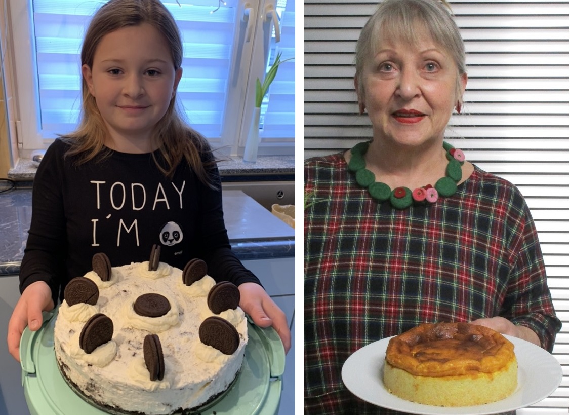 Karina mit Oreo-Cheesecake und Frau Blumenstock mit der klassischen Variante des Ksekuchens (Fotos: privat)