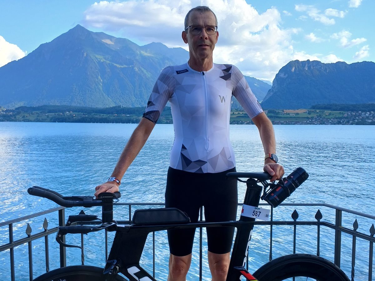 Peter Conrads (LT Puderbach) zeigte eine starke Leistung beim "Ironman Switzerland Thun" Nach Platz Vier in der Klasse M55 erhielt Conrads �berraschender Weise einen "Slot" f�r die Ironman WM auf Hawaii am 10. Oktober! (Foto Heike Blum/LT Puderbach)