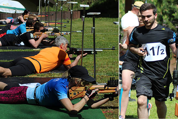 Links Josef Bayer beim Liegendschiessen (orangenes Shirt), rechts Michael Adams. Foto: pr