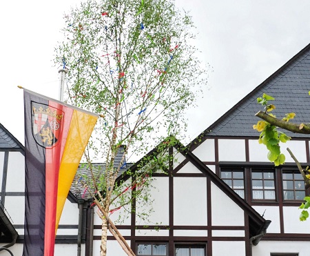Beim Aufstellen eines Maibaumes können Schutzmaßnahmen Unfallrisiken deutlich reduzieren. (Foto: Unfallkasse Rheinland-Pfalz)