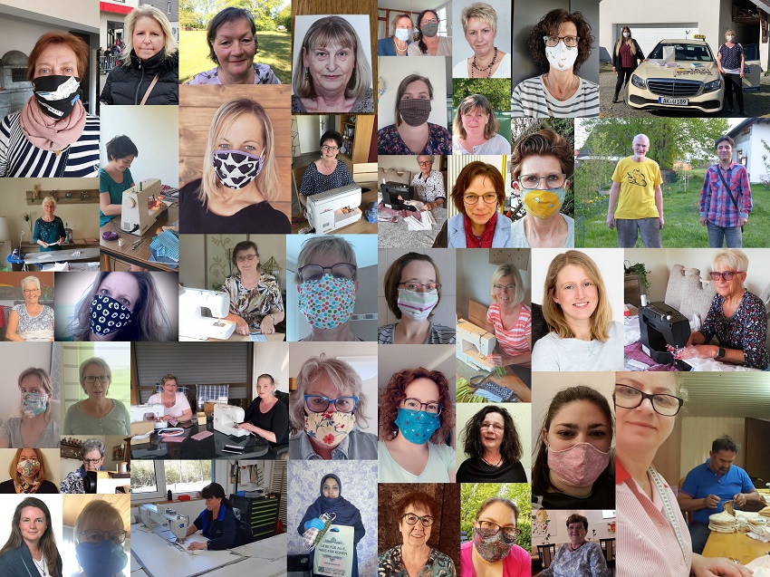 Kreisweit arbeiten zahlreiche Ehrenamtliche an der Produktion von Mund-Nasen-Masken fr Pflegeeinrichtungen und Wohlfahrtsorganisationen. (Fotos/Collage: Kreisverwaltung/privat)