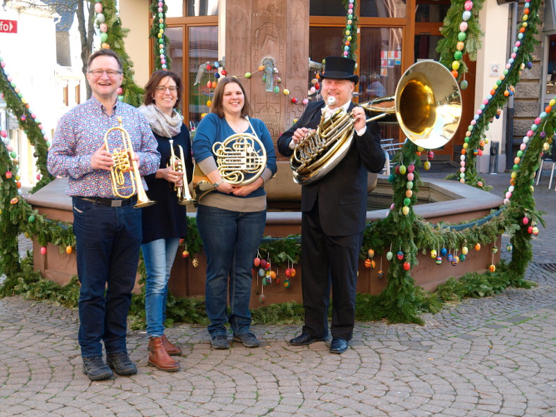 Es musizierten (von links) Rudolf Weide (Trompete und Flgelhorn), Claudia Liebe (Trompete und Flgelhorn), Dorit Gille (Waldhorn) und Jens Schawaller (Helikon und Leitung). Foto: Dr. Dirk Schawaller
 
