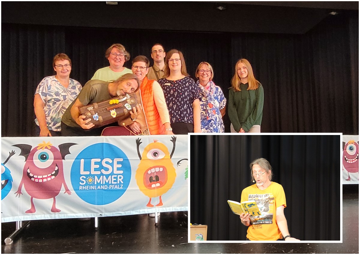 Das Team der Stadtbibliothek freut sich mit Schauspieler Rainer Rudloff ber den erfolgreichen Abschluss des Lesesommer 2023 in Montabaur. (Fotos: VG Montabaur / Viola Marschall)