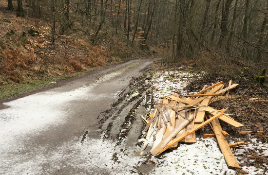 Das sorgt fr Unmut in Pracht: Im Bereich vom Rennseifen wurden Bretter am Wegesrand abgelegt. (Foto: privat) 