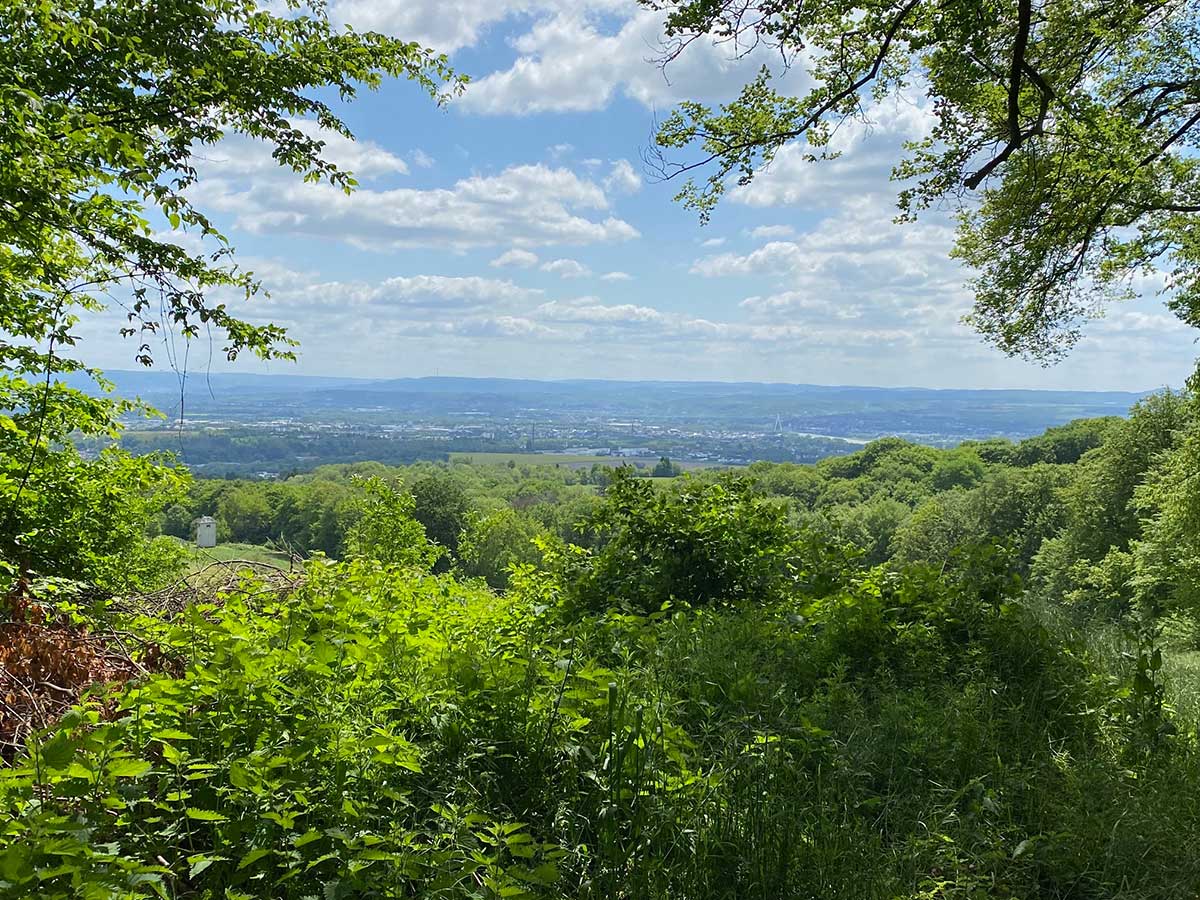 Blick in das Ballungsgebiet des Neuwieder Beckens, mit Koblenz in der Ferne. Dieses Ballungsgebiet mit Energie zu versorgen, ist eine Herausforderung, die schon mehrfach angegangen wurde. Hufig leider auch mit zu kurz gedachten Konzepten. (Foto: Heike Noll-Sindermann)