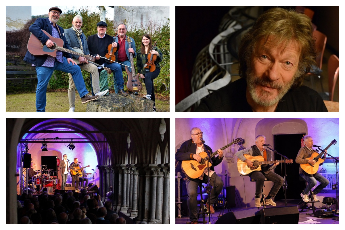 Die Kreuzgang Konzerte starten mit Rambling Rovers (pben links; Foto: Gregor Schleimer), weiter geht es mit Gerd Kster (oben rechts; Foto: K.M. Hofer) und Simon & Garfunkel Revival Band (unten links; Foto: whartmann) und den Abschluss bilden Simply Unpluggend (unten rechts; Foto: whartmann)