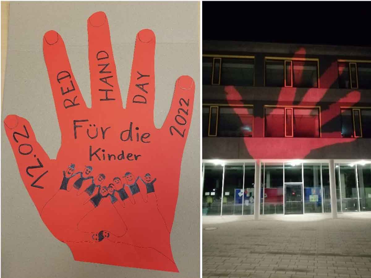 Red Hand Day an der IGS Selters:  486 "Red Hands" gegen den Einsatz von Kindersoldaten