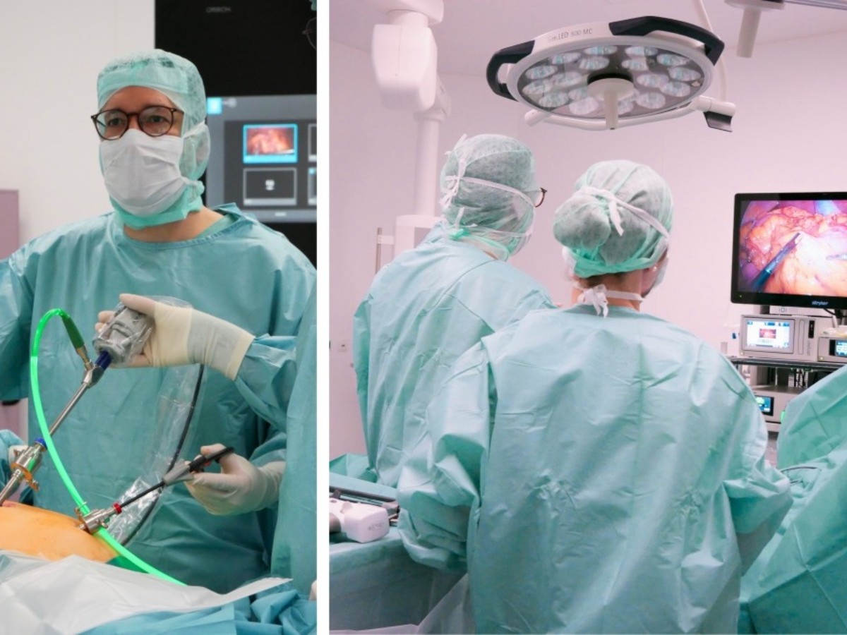 Chefarzt Dr. med. Christian Spell w�hrend einer Darmoperation mit ICG (Foto: Kerstin G�ntzel)