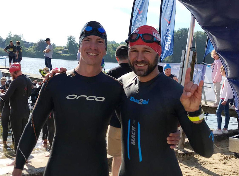 Jendrik Gra (li) und Sven Dau (beide Lauftreff Puderbach) waren beim Belman-Triathlon in Robertville/Belgien am Start. Foto: Simone Oettgen/Lauftreff Puderbach
