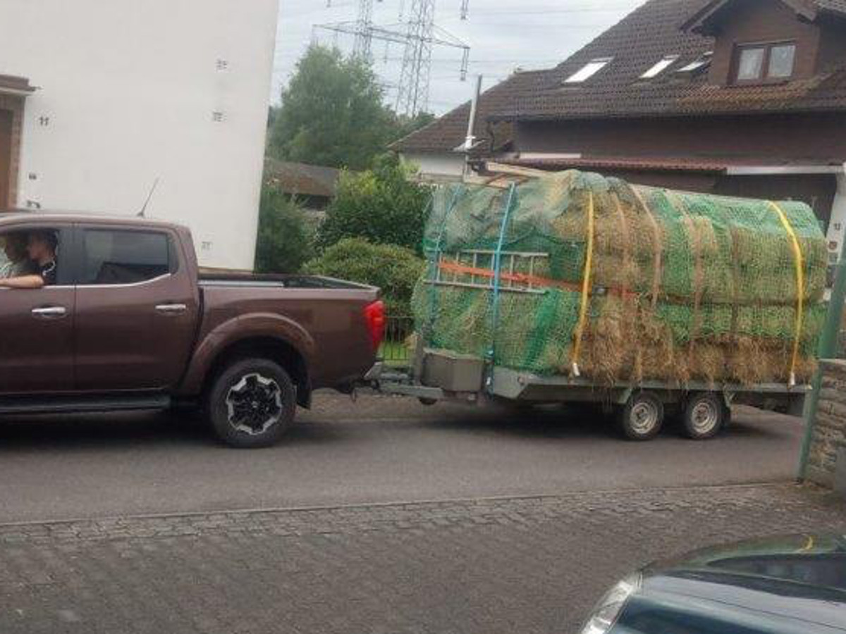 Heuballen aus Pracht in das Katastrophengebiet gebracht 