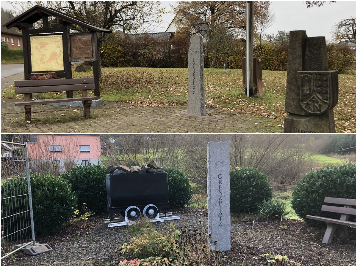 In Pracht stehen jetzt Stelen am Fasanenplatz (oben) und am Grenzplatz. (Fotos: OG Pracht)