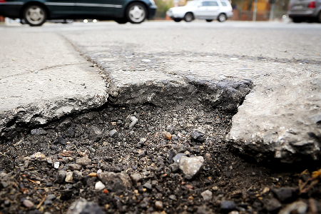 Die Industriegwerkschaft (IG) BAU ruft Autofahrer dazu auf, Schlaglcher per Internet zu melden. (Foto: IG BAU)