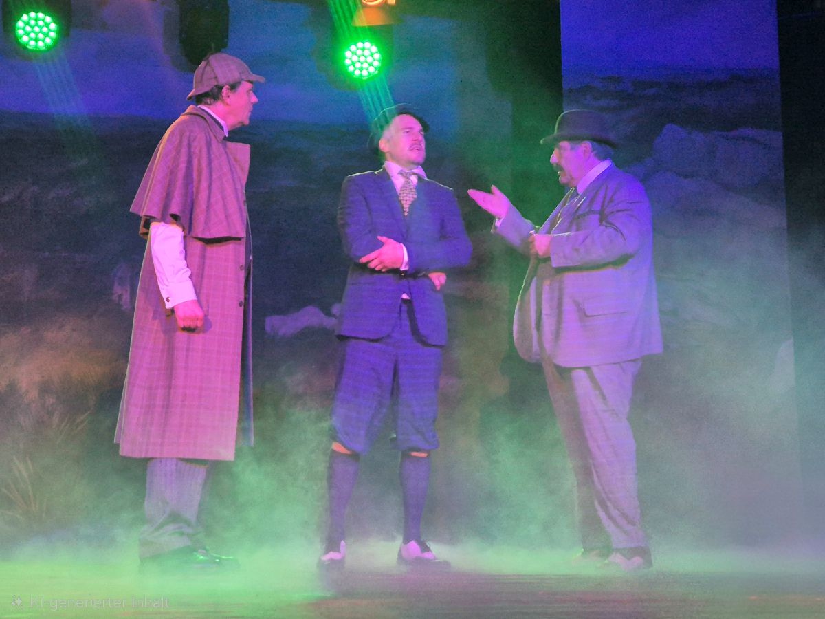 Im Nebel der Dartmoorer Moore beraten (von links) Sherlock Holmes, Sir Henry Baskerville und Dr. Watson ihren Plan. (Foto: vh) 