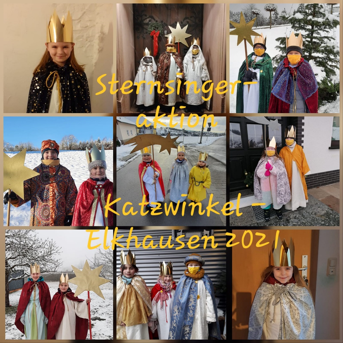 23 Kinder aus der Ortsgemeinde Katzwinkel brachten den Segen komplett kontaktlos zu den Menschen in der Gemeinde. Bis auf vier teilnehmende Kinder, findet man alle Sternsinger auf den Fotos. (Fotos: privat) 