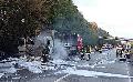 LKW-Brand auf der BAB 48: Zugmaschine komplett ausgebrannt 