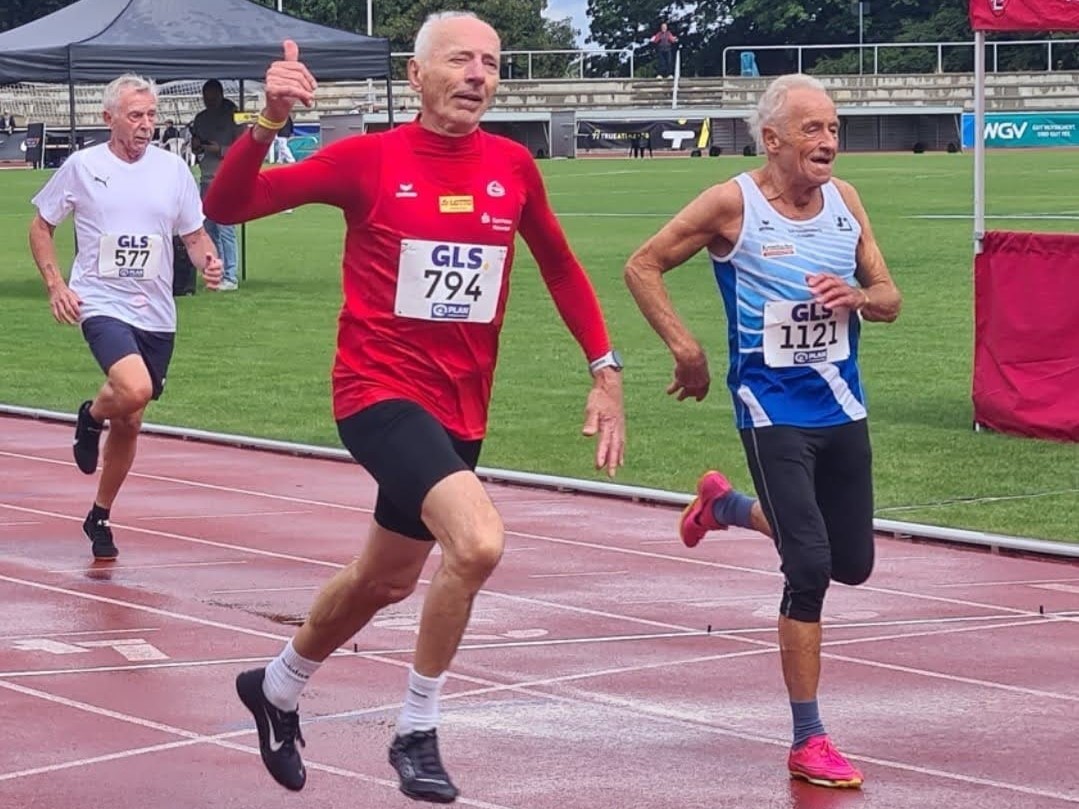 Friedhelm Adorf gelang die dreifache Titelverteidigung bei den Deutschen Meisterschaften der Masters in der Leichtathletik, die in Gotha ausgetragen wurden. (Fotos: Eleonore Adorf)