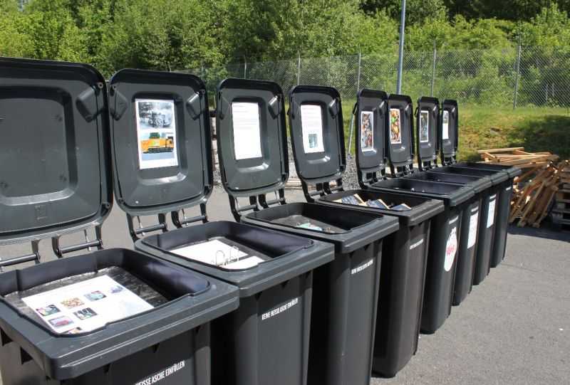 An elf groen Abfalltonnen knnen sich Schler ber verschiedene Abfallthemen informieren. Foto: Pressestelle der Kreisverwaltung