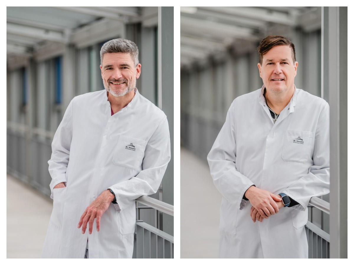 Oberarzt Dr. Andreas Rockland (Gastroenterologie) und Oberarzt Dr. Markus Schmirl (Allgemeinchirurgie) (Fotos: Katharina Mller)