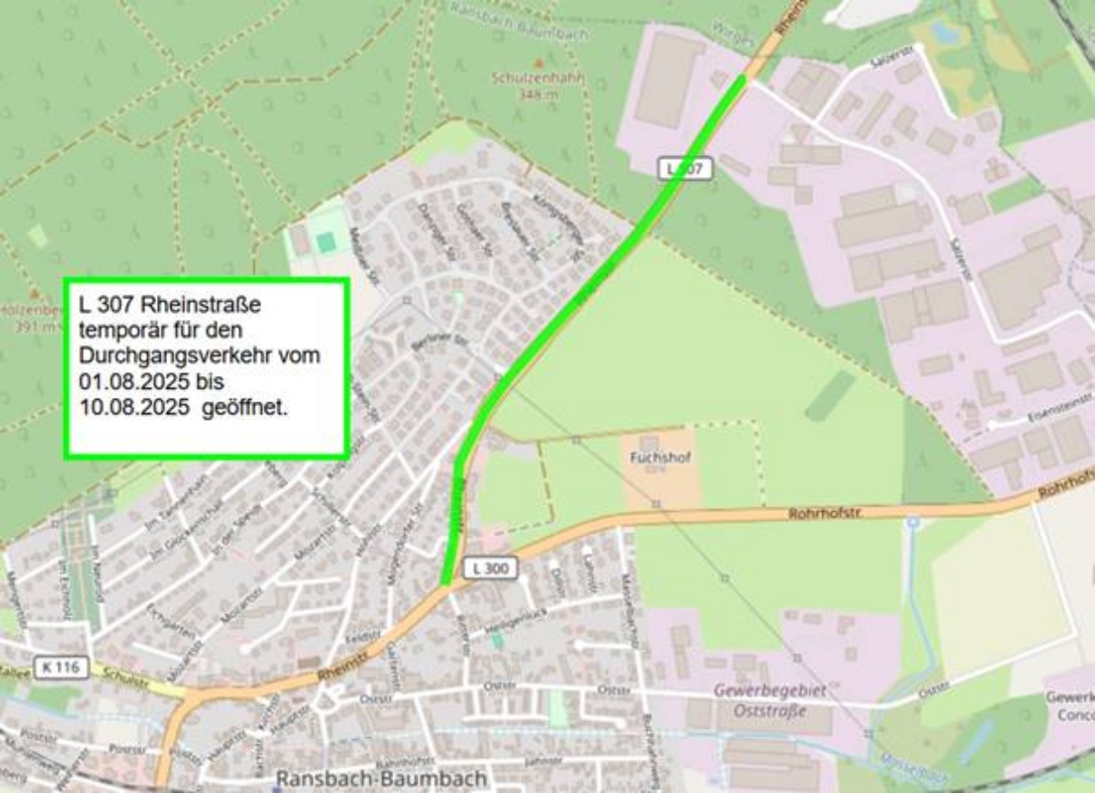 Temporre ffnung der L 307 in Ransbach-Baumbach