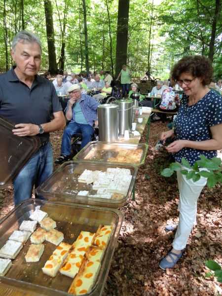 Im Grnen ist es immer noch am schnsten: fr die 555er im Buchfinkenland wurde nahe dem Waldstadion von vielen fleiigen Helferinnen und Helfern ein richtiges Wald-Caf aufgebaut und die Senioren mit Kaffee und Kuchen versorgt. Foto: privat 