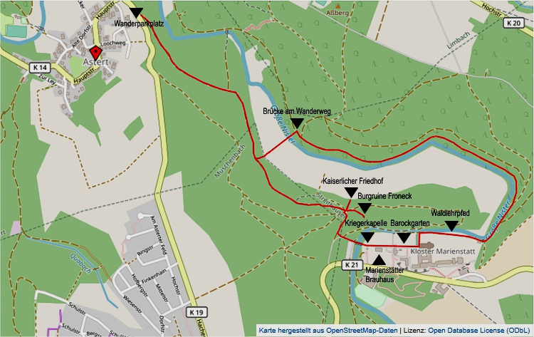 Karte Wanderstrecke Marienstatt