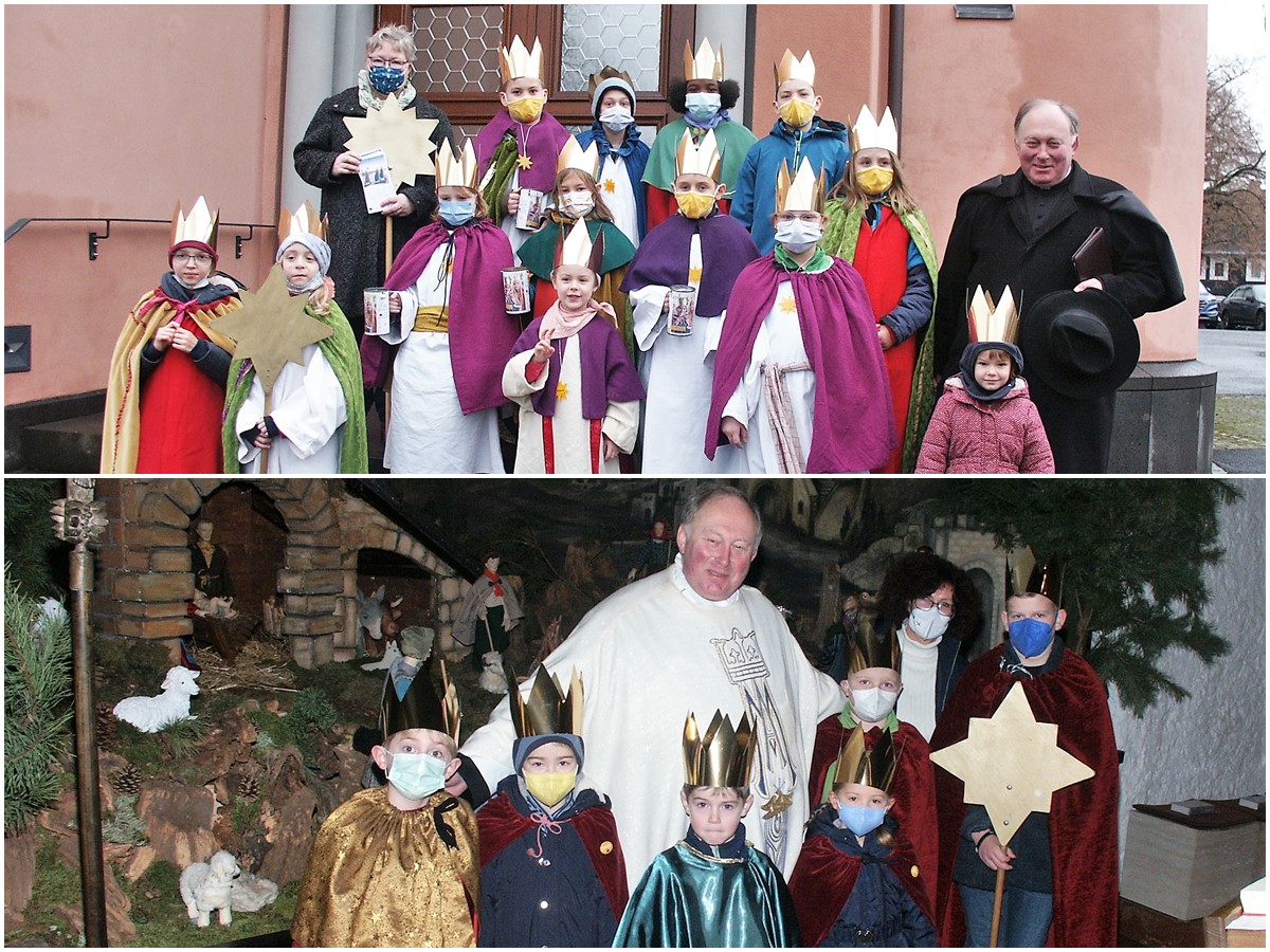 Die Sternsinger aus Wissen (oben) und Birken-Honigsessen (unten) haben wieder einen Segenswunsch an viele Haustren geheftet. (Fotos Bernhard Theis)