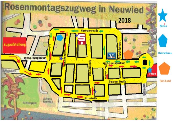 Rosenmontag in Neuwied mit neuem Zugweg 