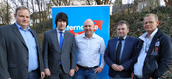 Diskutierten ber Medienpolitik bei der AfD: (von links) Markus Fries, Kreisvorsitzender Andreas Bleck, MdB, Joachim Paul, MdL, medienpolitischer Sprecher der AfD-Fraktion im Landtag, Frank Rther und Heiko Schfer. (Foto: AfD-Kreisverband Altenkirchen) 