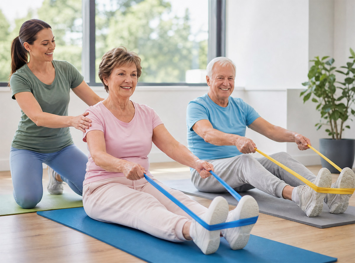 Rehasport bei Motionsport: Gemeinsam aktiv unter fachlicher Anleitung f�r mehr Mobilit�t, Stabilit�t und Lebensqualit�t. (Symbolfoto KI generiert))