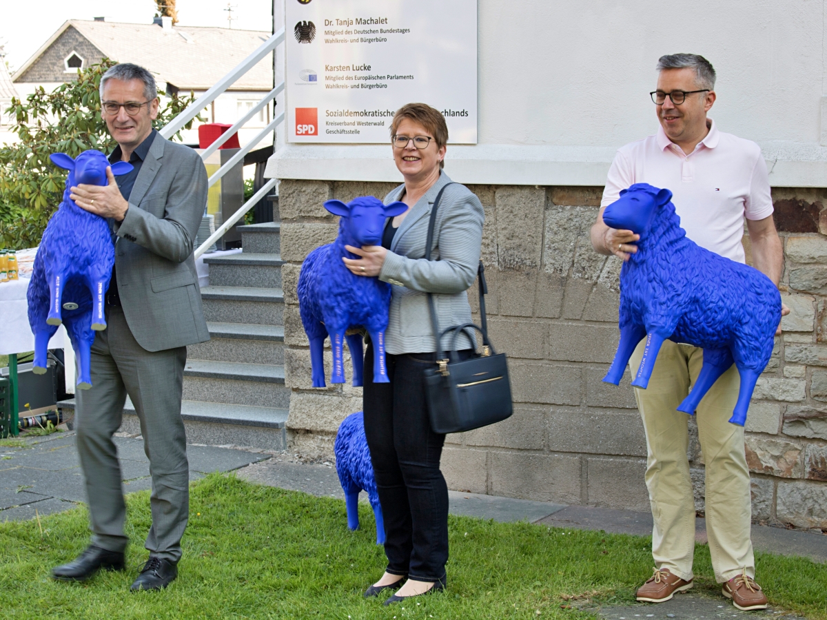 Die Schirmherren der Blauschafe in Hachenburg (v.l.): Hendrik Hering MdL, Tanja Machalet MdB und Europaabgeordneter Karsten Lucke. (Foto: sts)