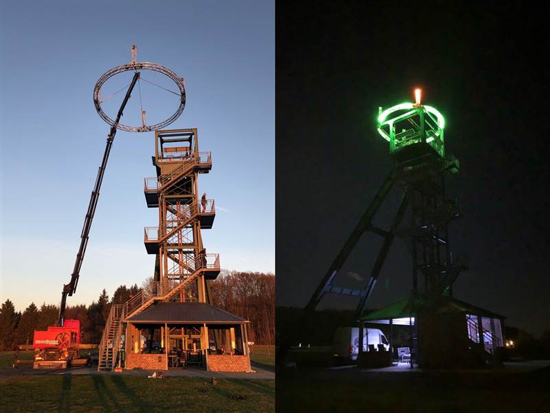 Pnktlich zum ersten Advent ist der sechs Meter groe Alu-Truss-Ring montiert. (Fotos: P. Schumacher/Eventagentur MyDearCaptain)  