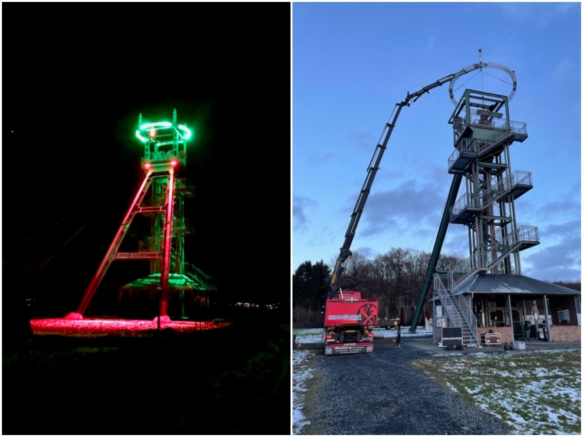 Pnktlich zum ersten Advent erstrahlt der weit sichtbare Adventskranz wieder auf dem Barbaraturm. (Fotos: Niklas Schtz/Patrick Schumacher)