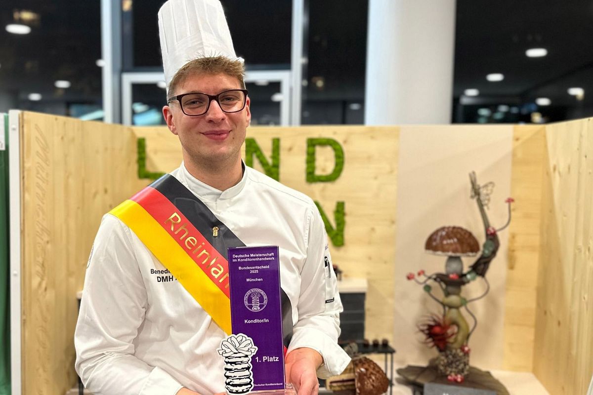 Benedikt Hardie aus Koblenz hatte bei der Deutschen Meisterschaft im Handwerk zunchst auf Landesebene als Konditor gesiegt und Rheinland-Pfalz nun beim Finale in Mnchen vertreten. Auch dort ging er als Sieger aus dem Wettbewerb hervor. (Foto: DKB)