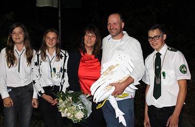 Bambiniprintessin Lina Schmah, Schlerprinzessin Jolina Simon, Knig Christof I. Weitershagen mit Knigin Miriam und Jungschtzenknig Fabian Simon (von links). Foto: Bruderschaft