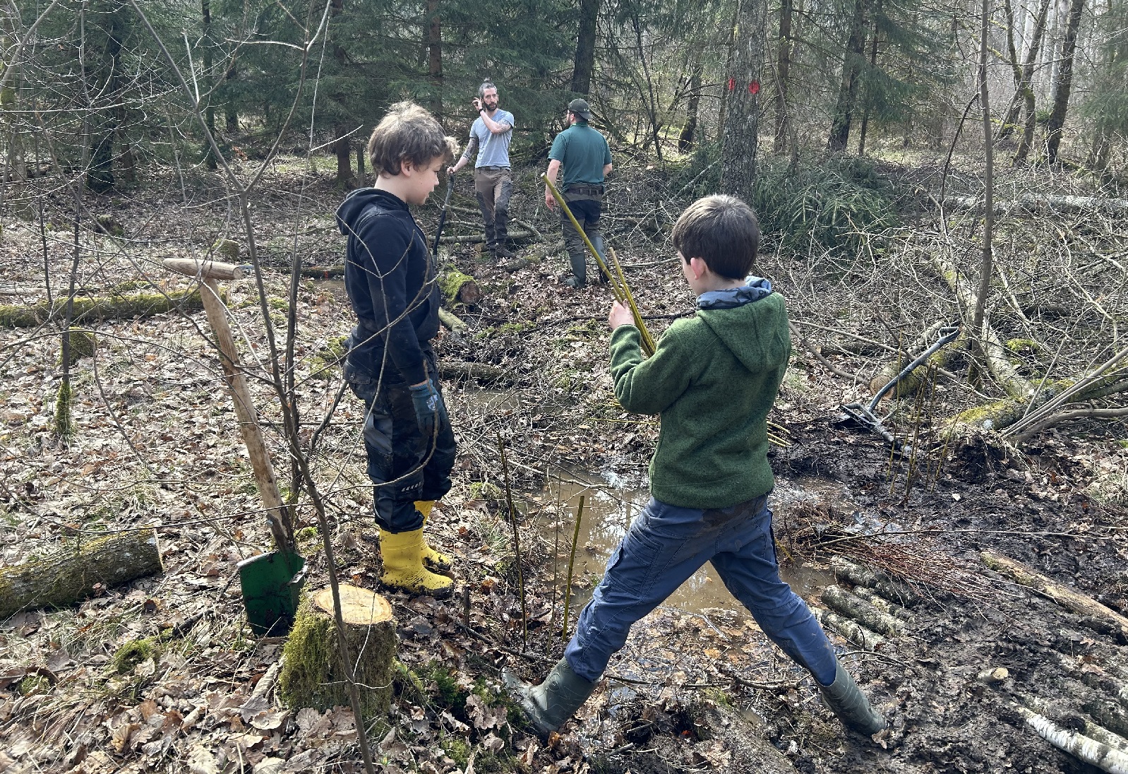 Jungen stecken Weidenruten. (Quelle: Marie-Christine Donath)