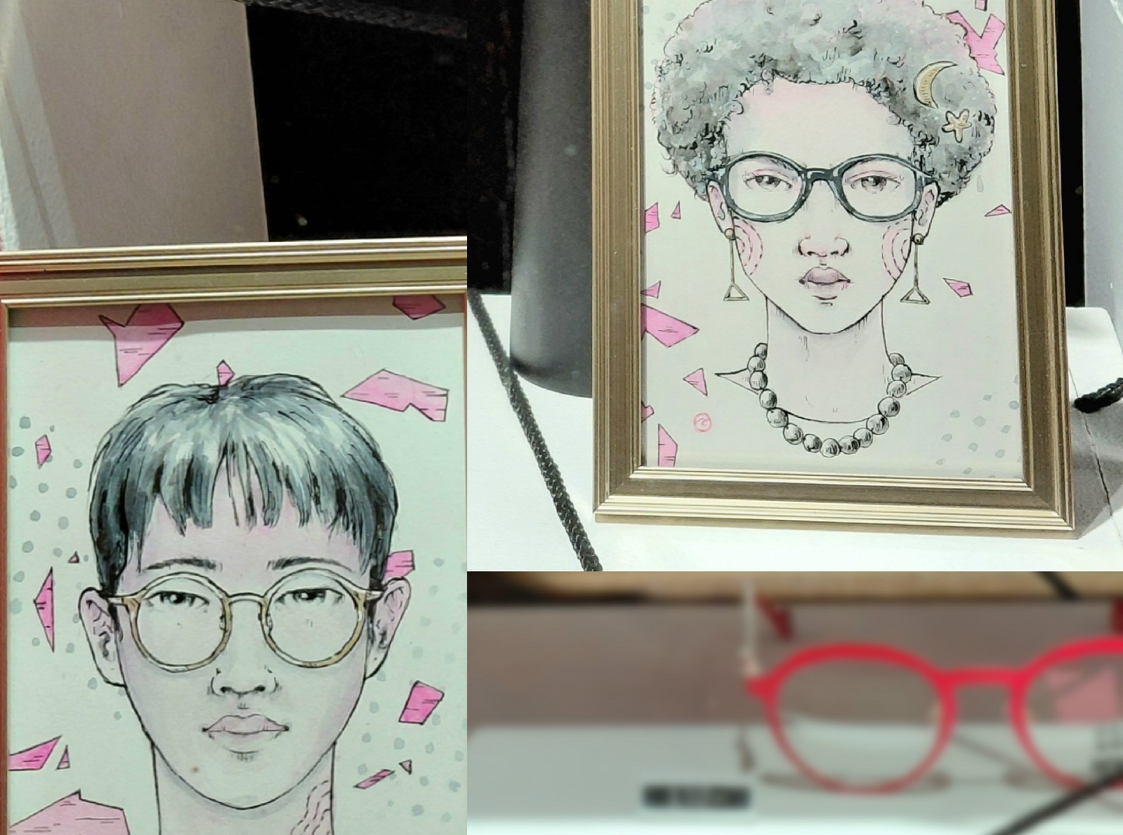 Aus dem Fenster des Optikergeschfts in der Bahnhofstrae scheinen bebrillte Portraits auf die Vorbeigehenden zu schauen. (Foto: Helga Seelbach)