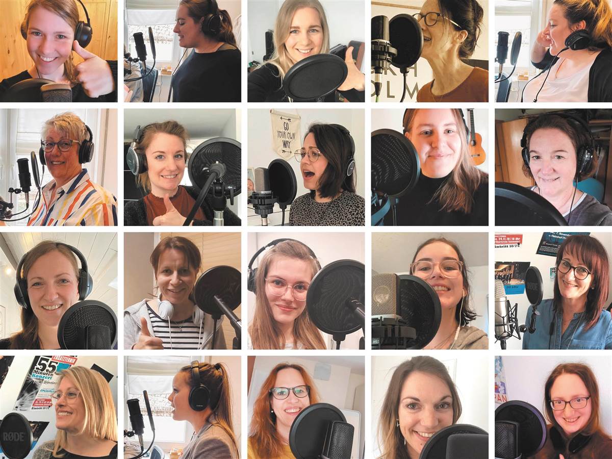 Am 6. Juni feiert das Musikvideo Premiere auf Youtube. Im Vorfeld wurden die Sngerinnen des Frauenensembles beim Singen des Songs Someone you loved einzeln aufgenommen. Daraus wird momentan das komplette Video gebastelt. (Collage: Encantada)